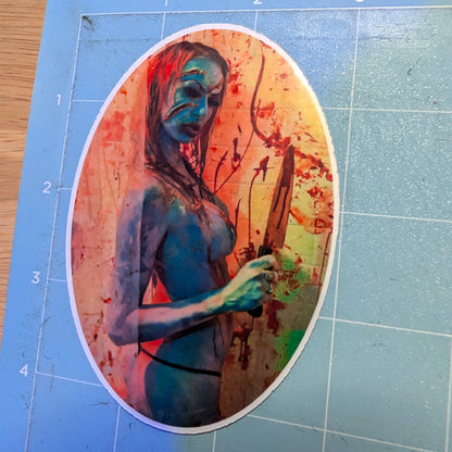 Angry Princess Oval Die Cut Glossy Waterproof Sticker