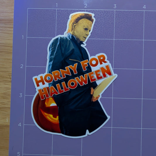 Horny for Halloween Michael Myers Die Cut Glossy Waterproof Sticker